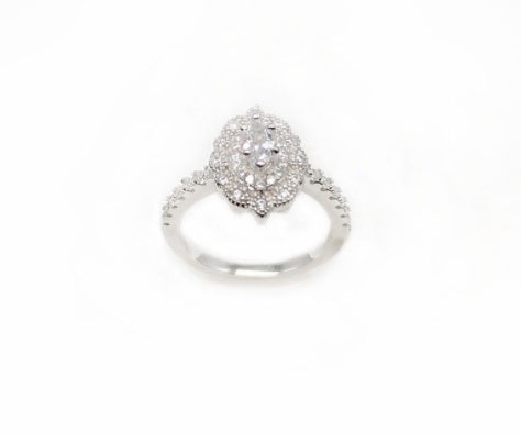 Luxury Silver With Diamond Oval Ring