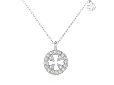 S925 Silver Diamond Clover Element Round Necklace Elegant Sweet Style Clavicle Chain Female