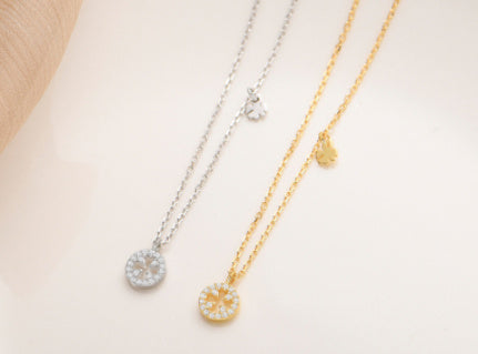 S925 Silver Diamond Clover Element Round Necklace Elegant Sweet Style Clavicle Chain Female