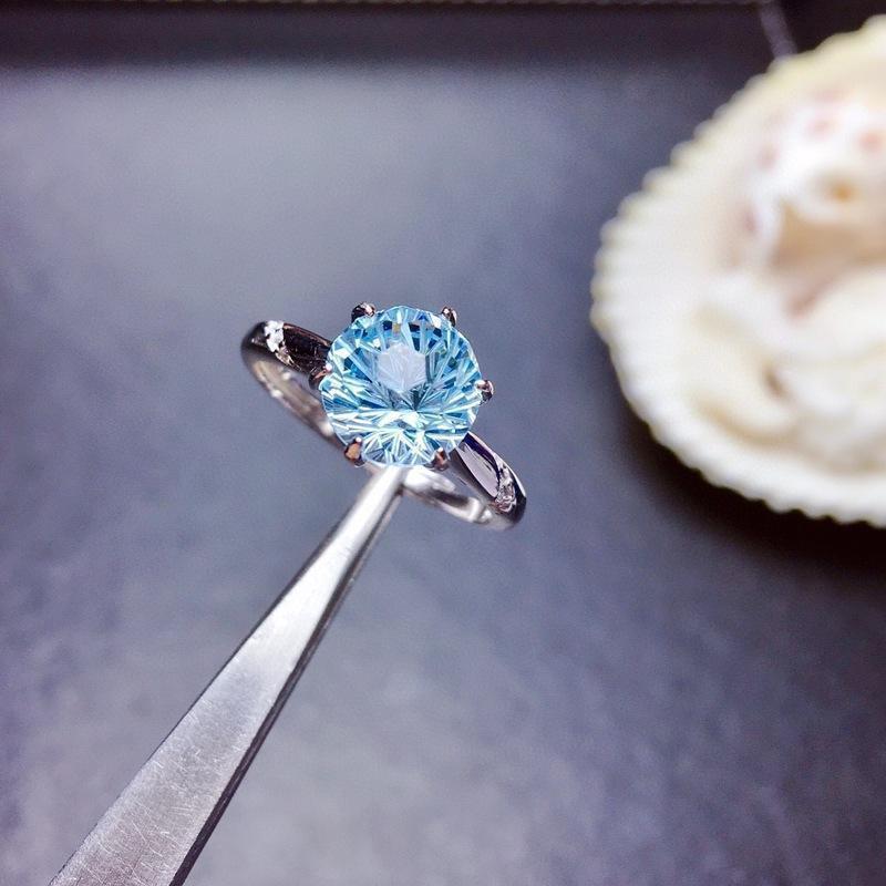 Natural Fireworks Cutter Sky Blue Topaz Ring