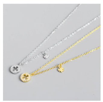 S925 Silver Diamond Clover Element Round Necklace Elegant Sweet Style Clavicle Chain Female