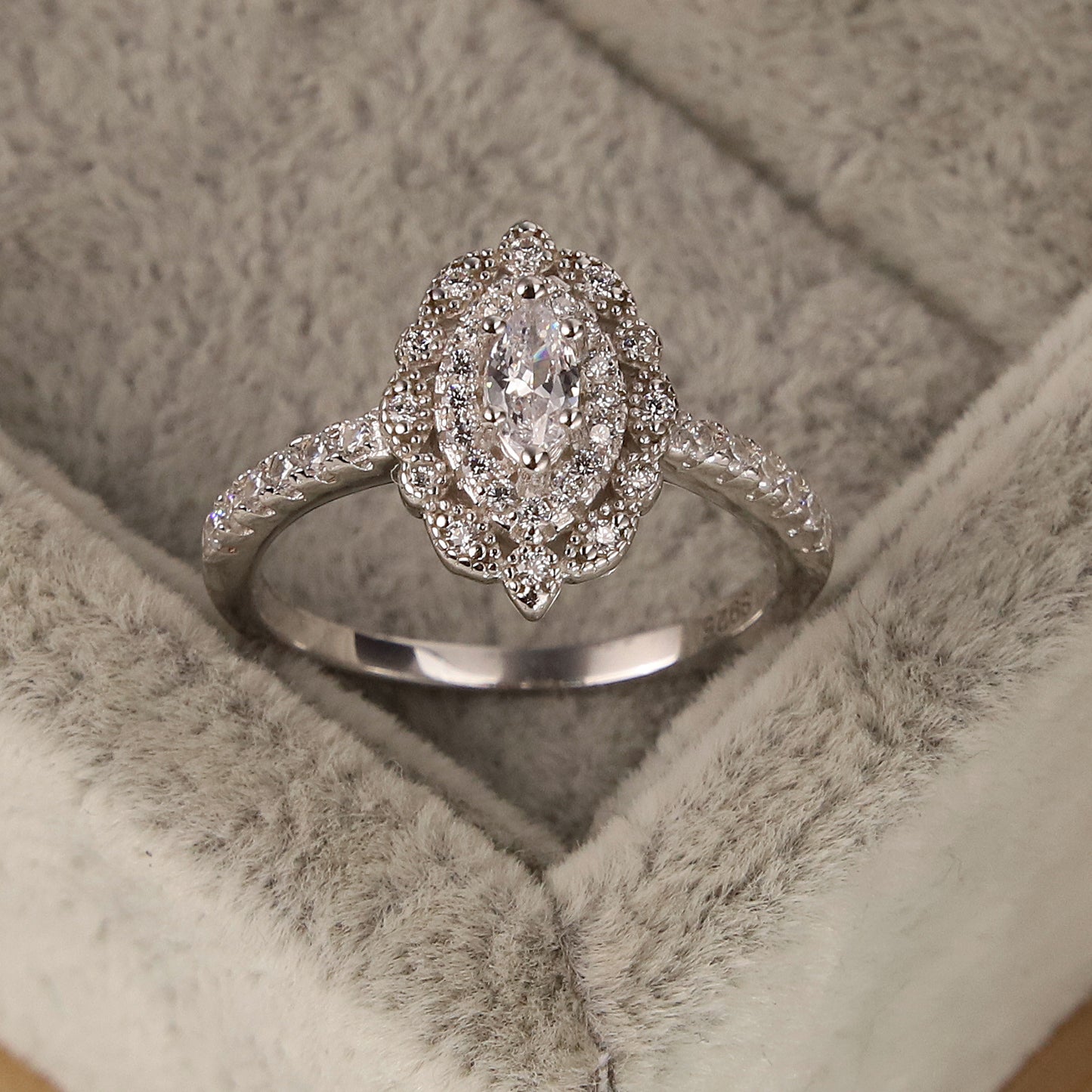 Luxury Silver With Diamond Oval Ring