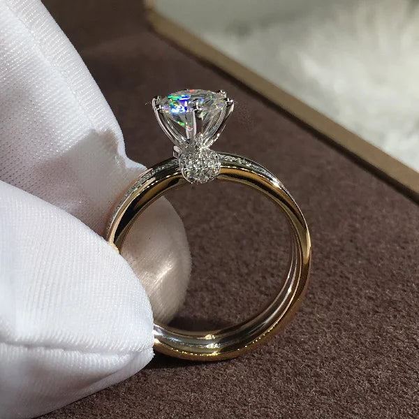 Luxury Female White Zircon Stone Ring Rose Gold Silver