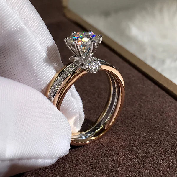 Luxury Female White Zircon Stone Ring Rose Gold Silver