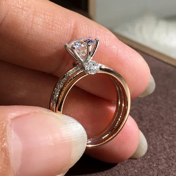 Luxury Female White Zircon Stone Ring Rose Gold Silver