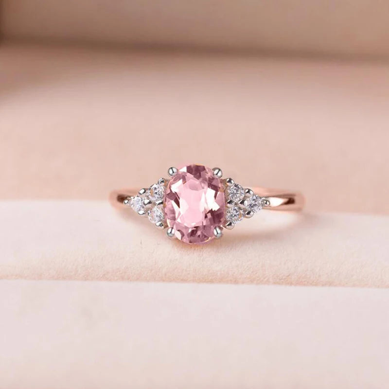 Pink Oval Crystal Ring for Women Style Engagement Ring