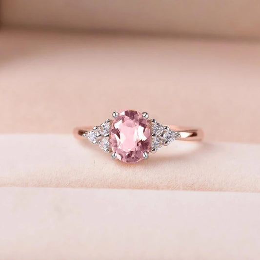 Pink Oval Crystal Ring for Women Style Engagement Ring