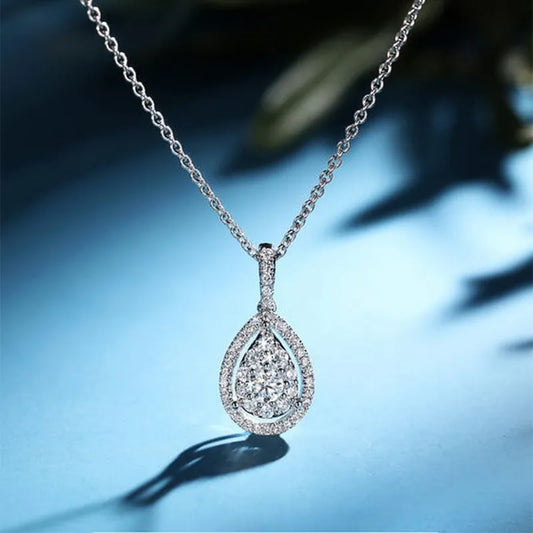 Water Drop Micro Paved CZ Delicate Pendant Necklace