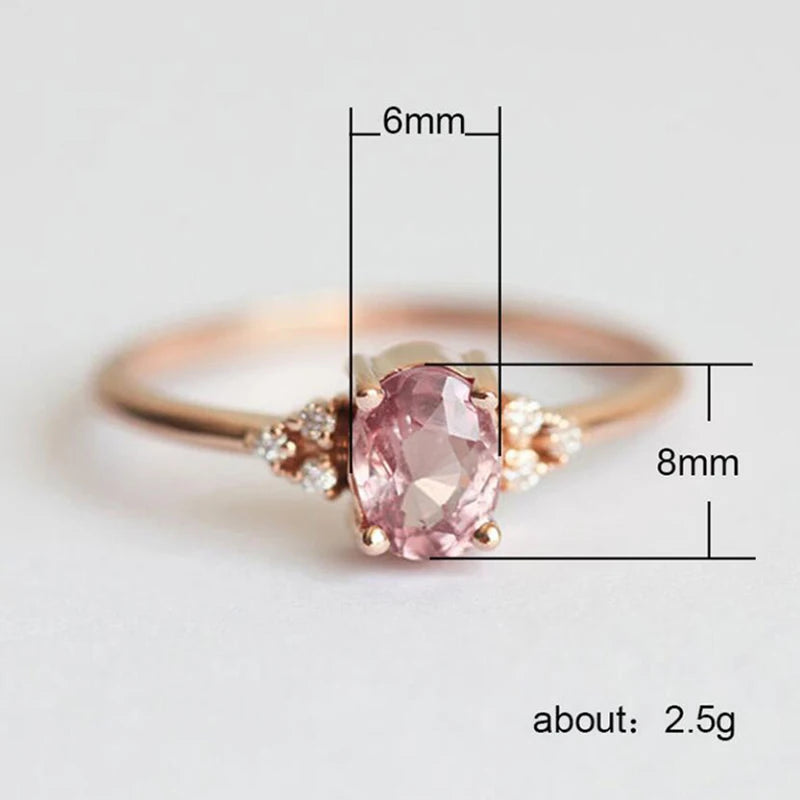 Pink Oval Crystal Ring for Women Style Engagement Ring