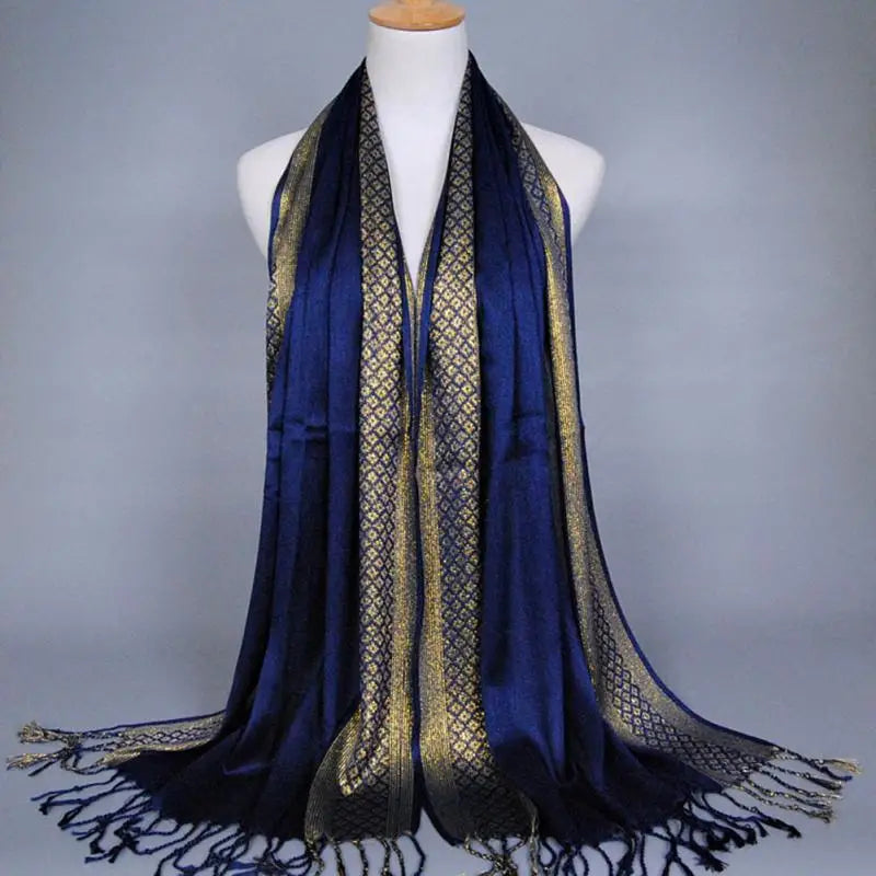 2024 Plain fashion print glitter tassels cotton lurex plaid stripe scarf