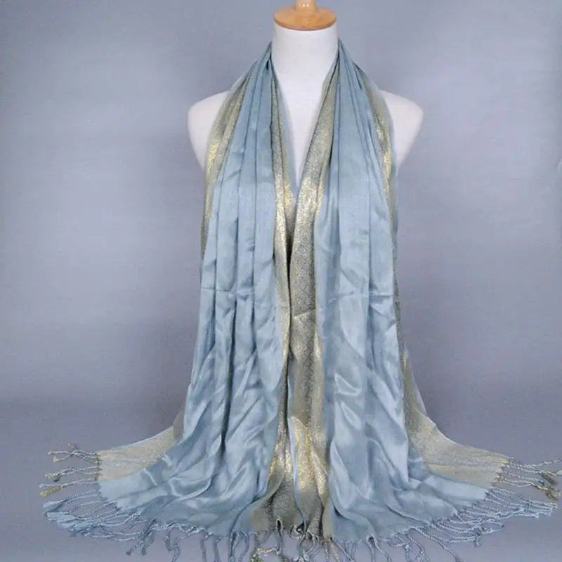 2024 Plain fashion print glitter tassels cotton lurex plaid stripe scarf