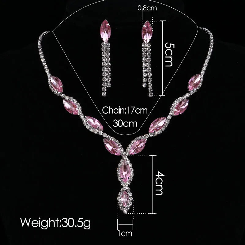 Fashion  Wedding Jewelry Sets Charm Pink Crystal Choker Necklace Earrings Set