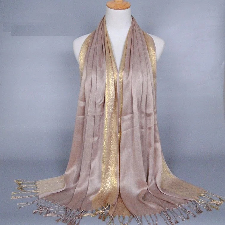 2024 Plain fashion print glitter tassels cotton lurex plaid stripe scarf