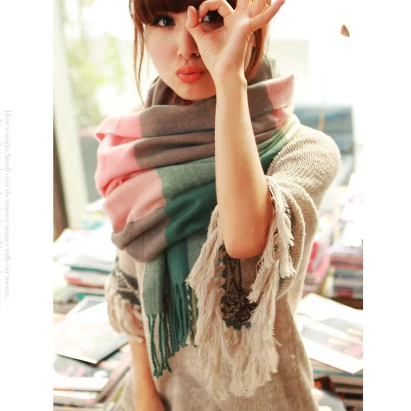 190*50cm Autumn Winter Female Wool Plaid Scarfs