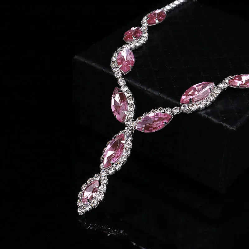 Fashion  Wedding Jewelry Sets Charm Pink Crystal Choker Necklace Earrings Set