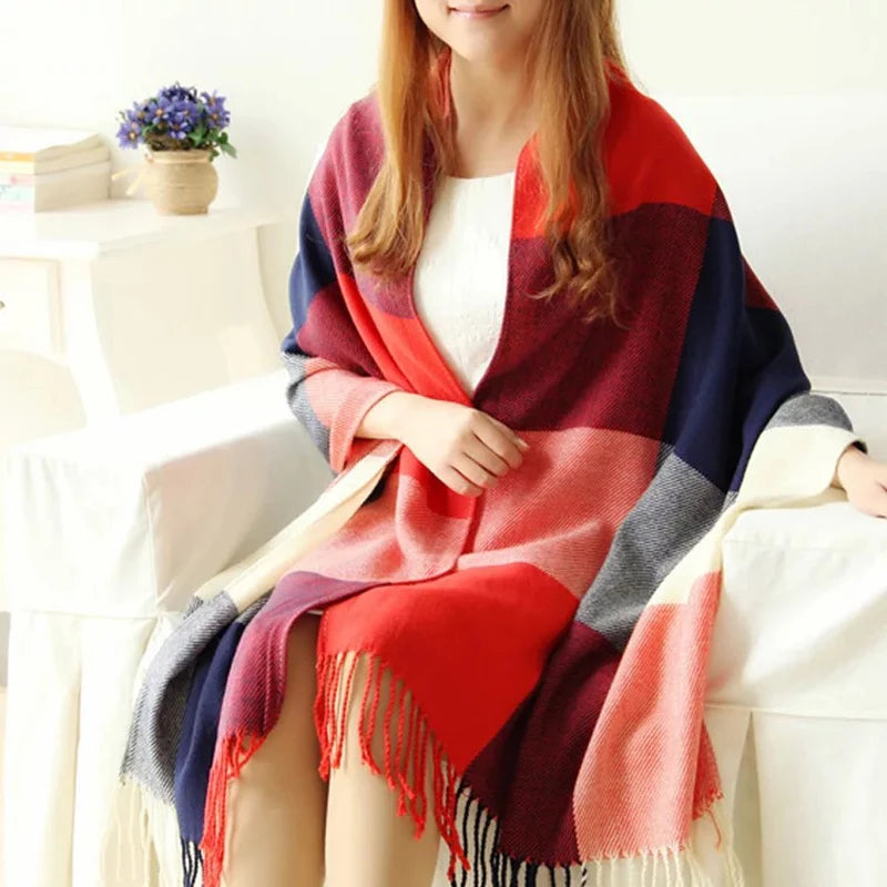 190*50cm Autumn Winter Female Wool Plaid Scarfs