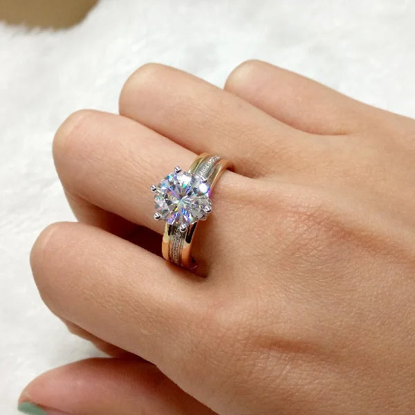 Luxury Female White Zircon Stone Ring Rose Gold Silver