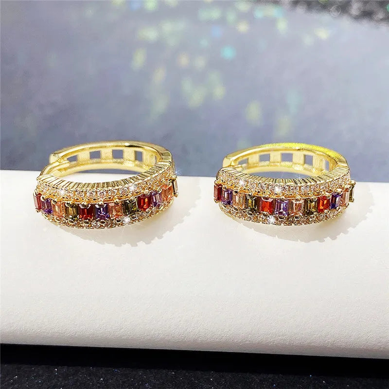 Huitan Gold Color Hoop Earrings for Women Luxury