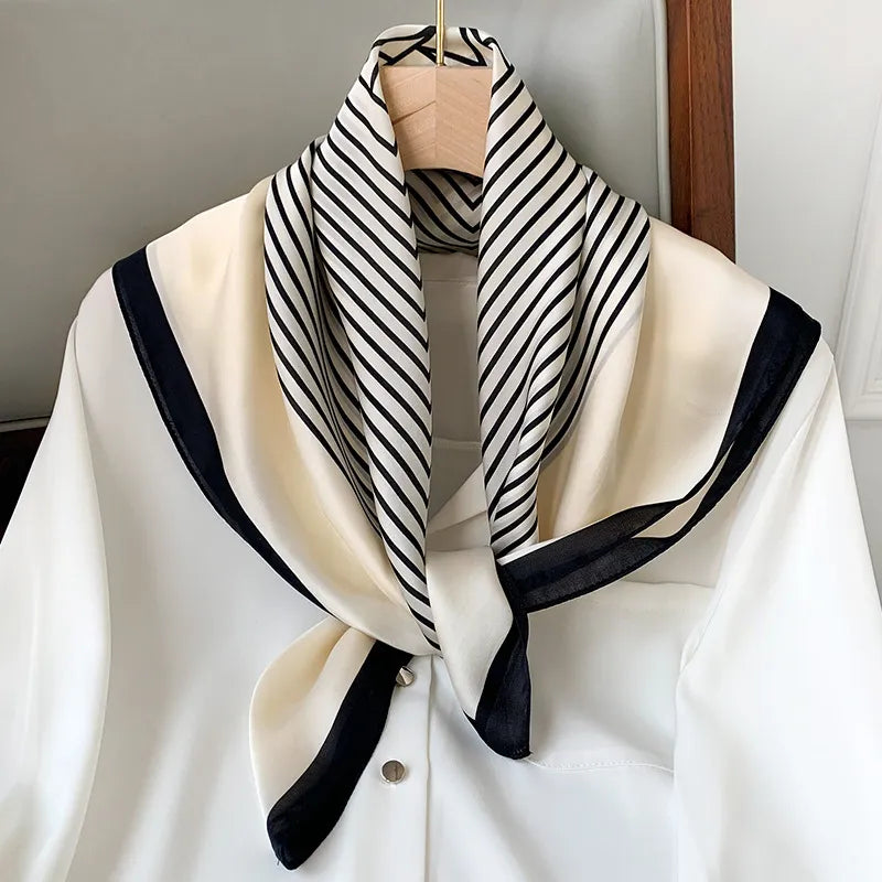 Luxury Brand Silk Square Plaid Scarf Women