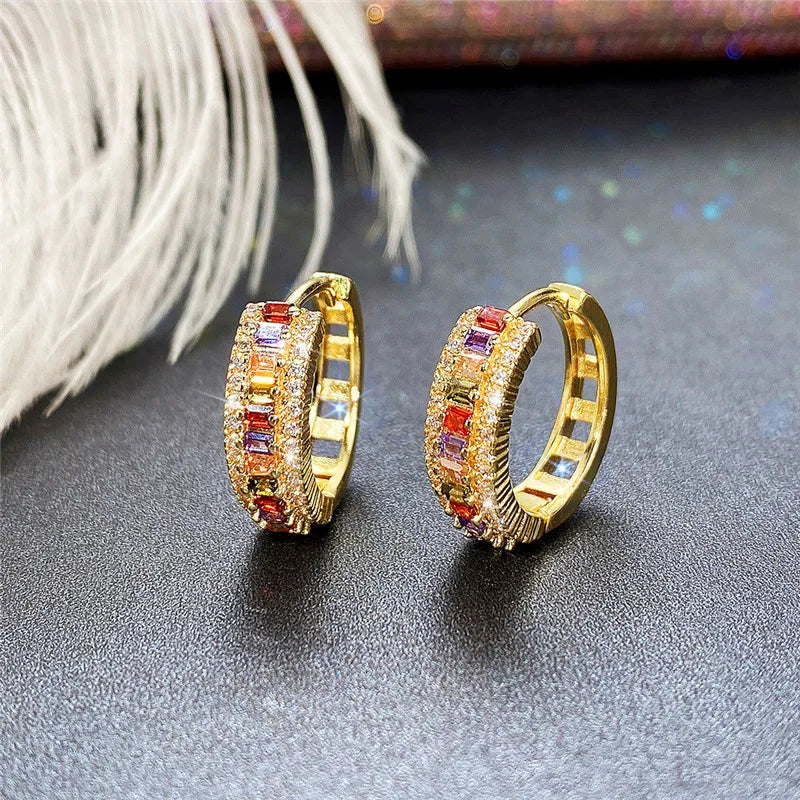 Huitan Gold Color Hoop Earrings for Women Luxury