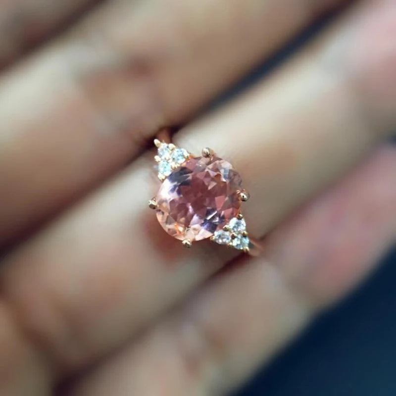 Pink Oval Crystal Ring for Women Style Engagement Ring