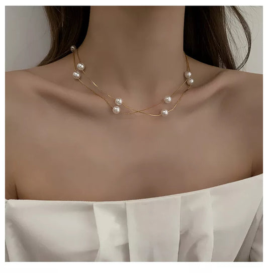 Double-Layer Pearl String Necklace