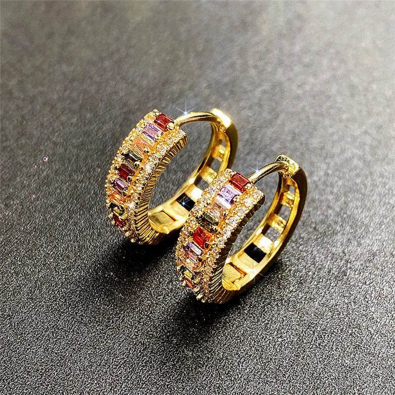 Huitan Gold Color Hoop Earrings for Women Luxury