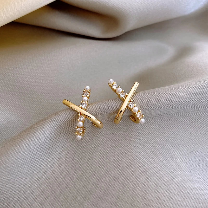 Small Cross Shaped Pearl Earrings