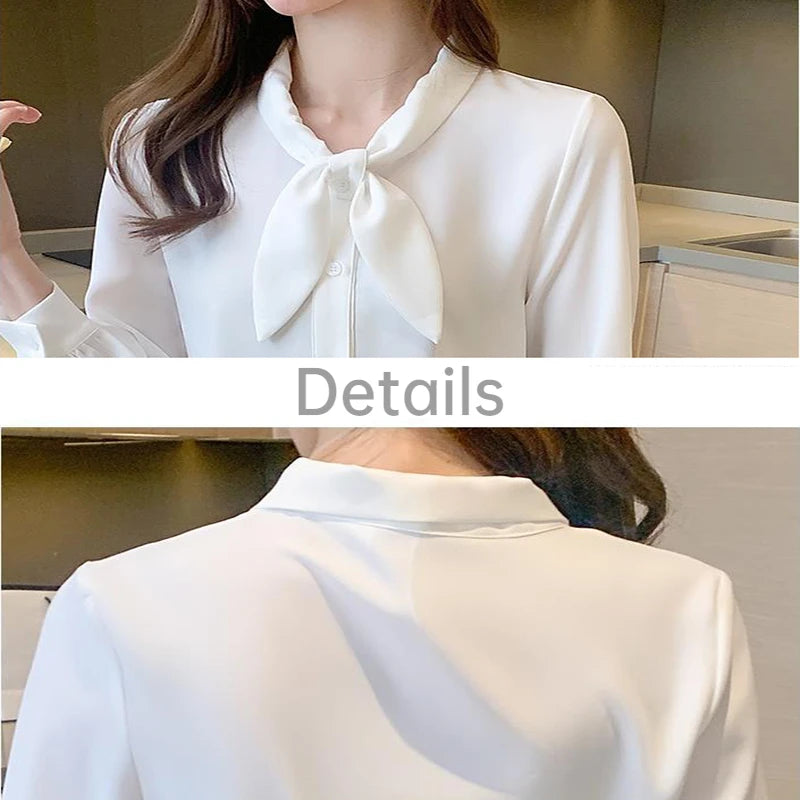 Fashion Bow Collar Long Sleeve Shirts Women