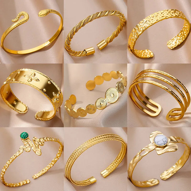 Stainless Steel Bangles Bracelet for Women Luxury Gold Plated