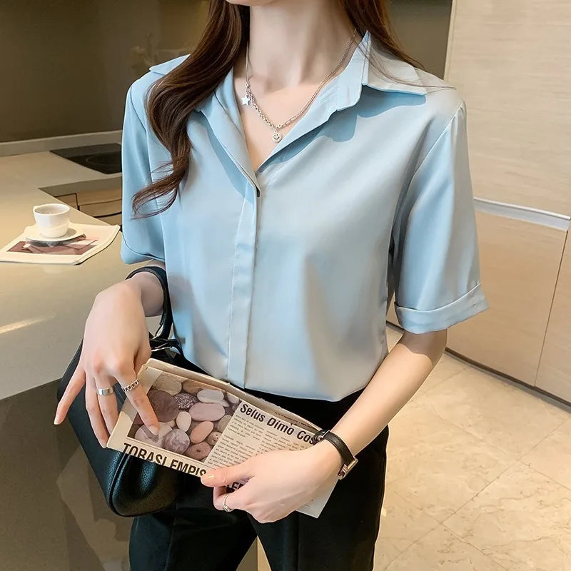 Short Sleeve Blouses for Women Solid Style Office