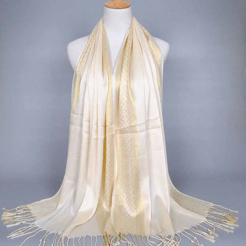 Fashion Gold Thread Tassel Shawl Shining Hijab Scarf