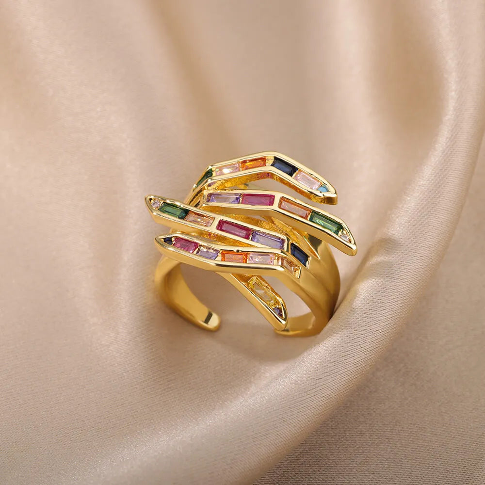 Coloful Rectangular Zircon Prayer Hand Rings