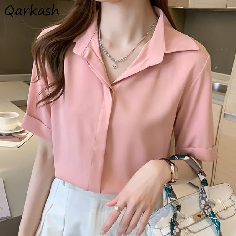 Short Sleeve Blouses for Women Solid Style Office