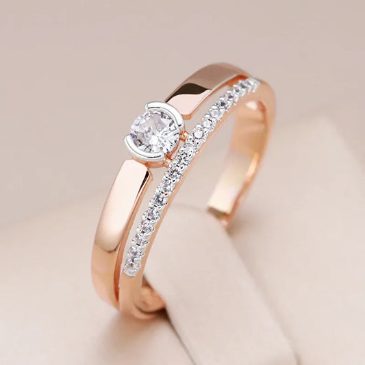 Luxury Zircon Rings For Women 585 Rose Gold Silver Color