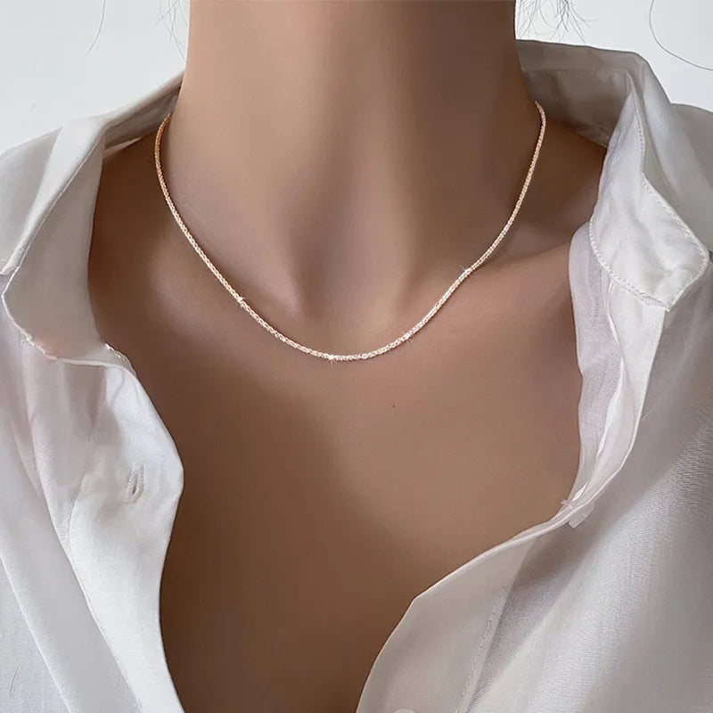 2023 Popular Silver Sparkling Clavicle Chain Choker Necklace