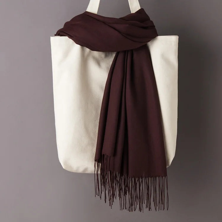 Cotton Scarf for Women Lady Solid Color Tassel