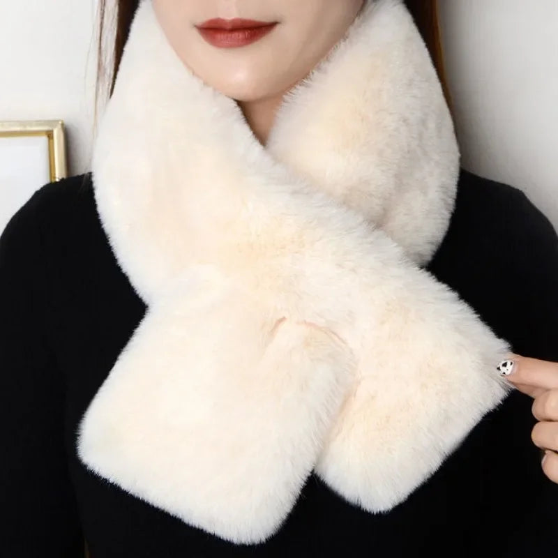 Plush Cross Scarf Faux Rabbit Fur Thickened Soft Scarves