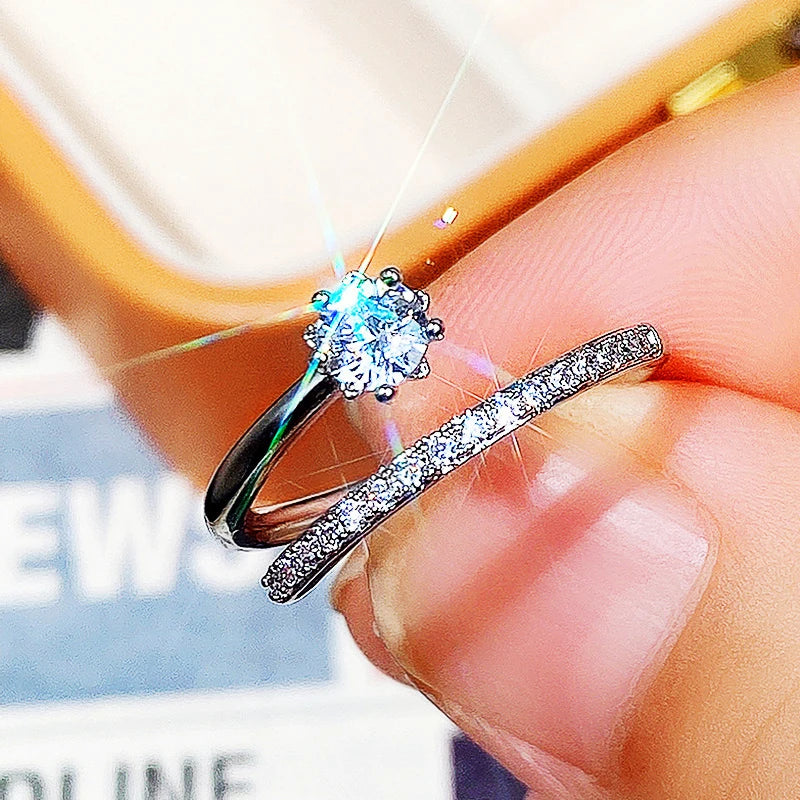 Fresh Silver Color Female Finger Rings Opening Adjustable Ring with Shiny Cubic Zirconia