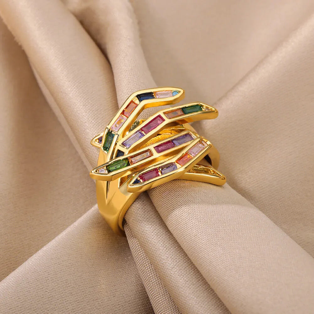 Coloful Rectangular Zircon Prayer Hand Rings