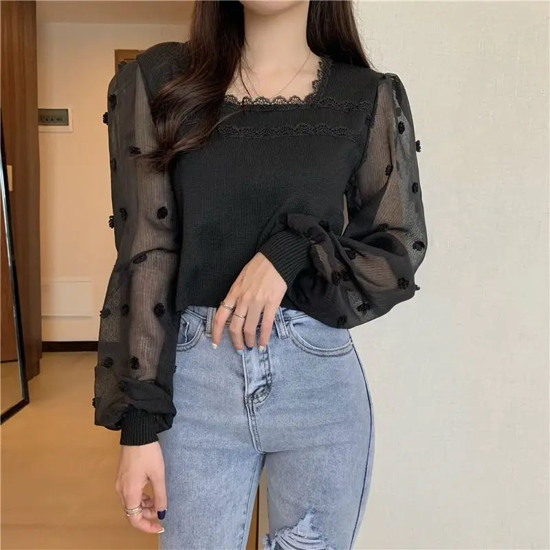 Design T-shirts Women Sheer Long Sleeve