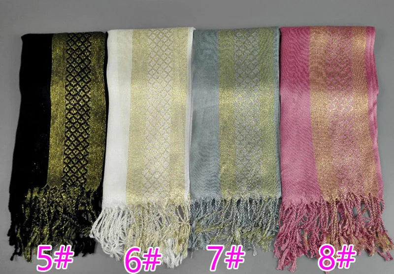 Fashion Gold Thread Tassel Shawl Shining Hijab Scarf