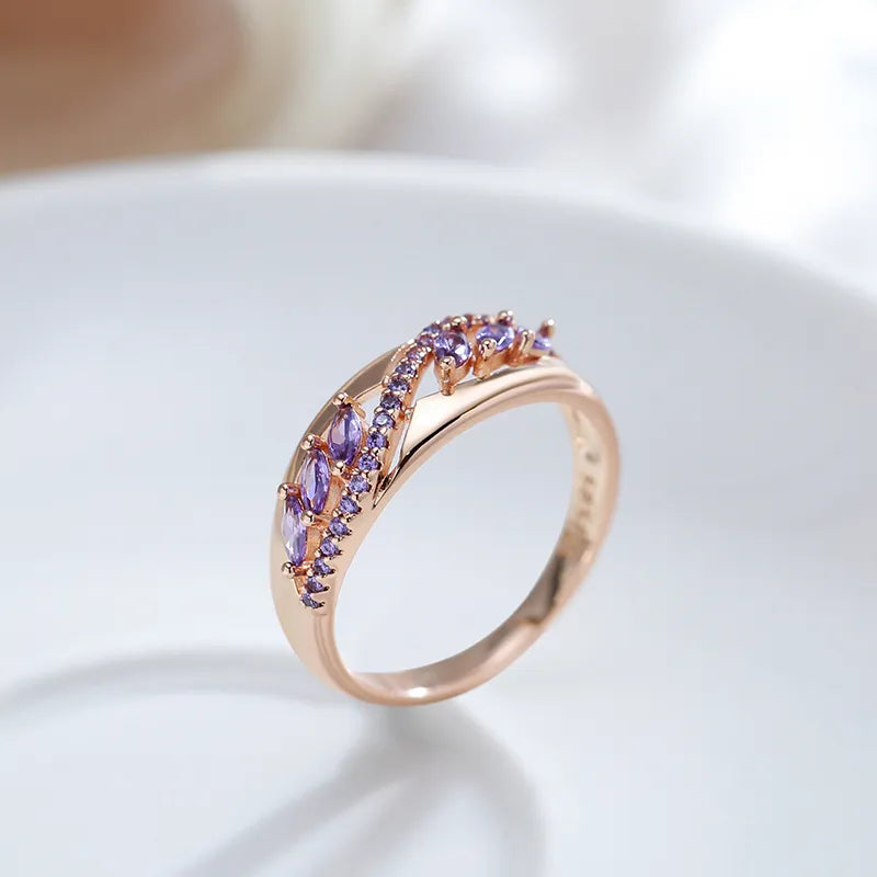 Purple Zircon Rings Luxury 585 Gold Color