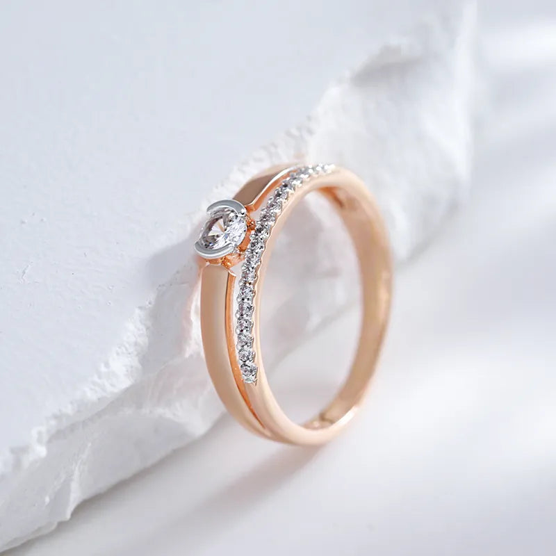 Luxury Zircon Rings For Women 585 Rose Gold Silver Color