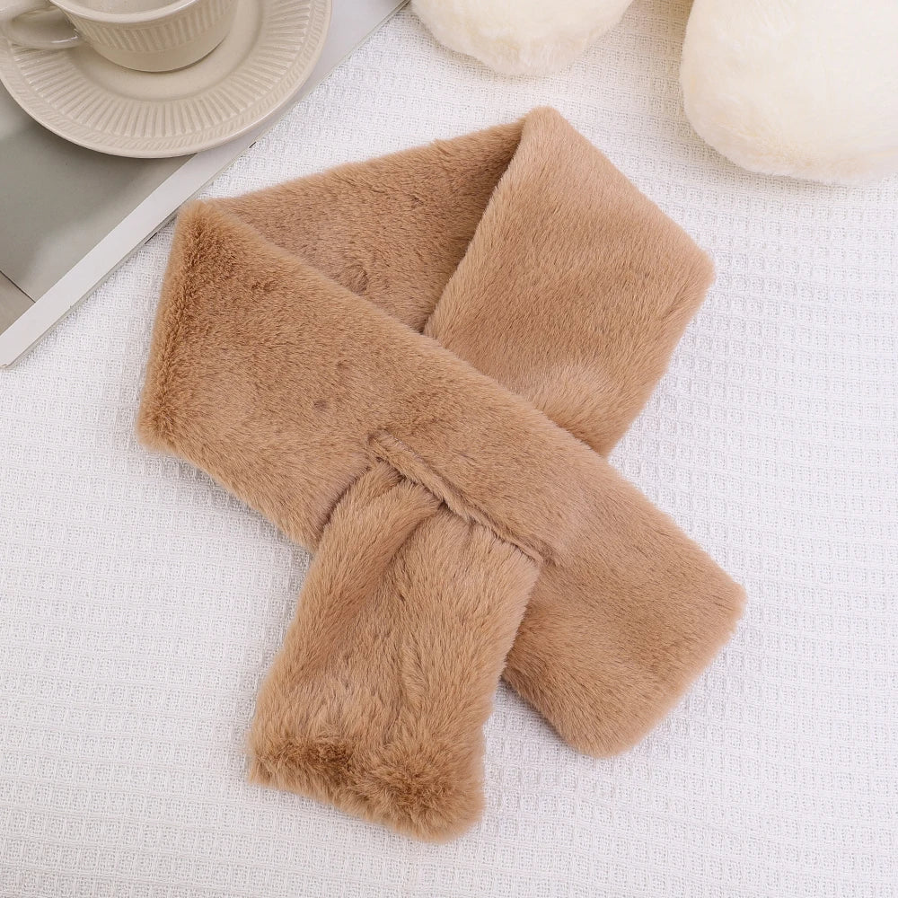 Plush Cross Scarf Faux Rabbit Fur Thickened Soft Scarves