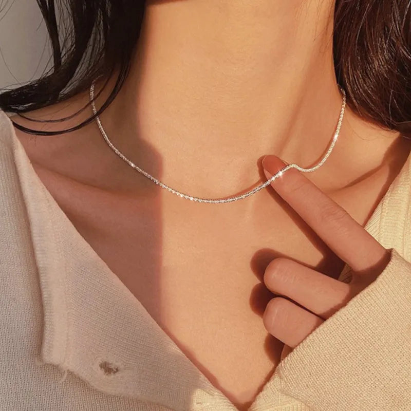 2023 Popular Silver Sparkling Clavicle Chain Choker Necklace