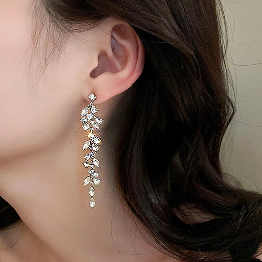 Shiny Crystal Zircon Long Stud Earrings for Women