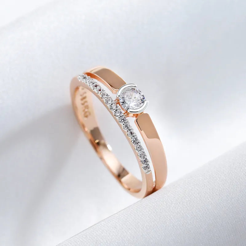 Luxury Zircon Rings For Women 585 Rose Gold Silver Color