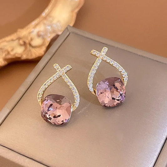 Fashion Earrings for Women Cross Crystal 925 Silver