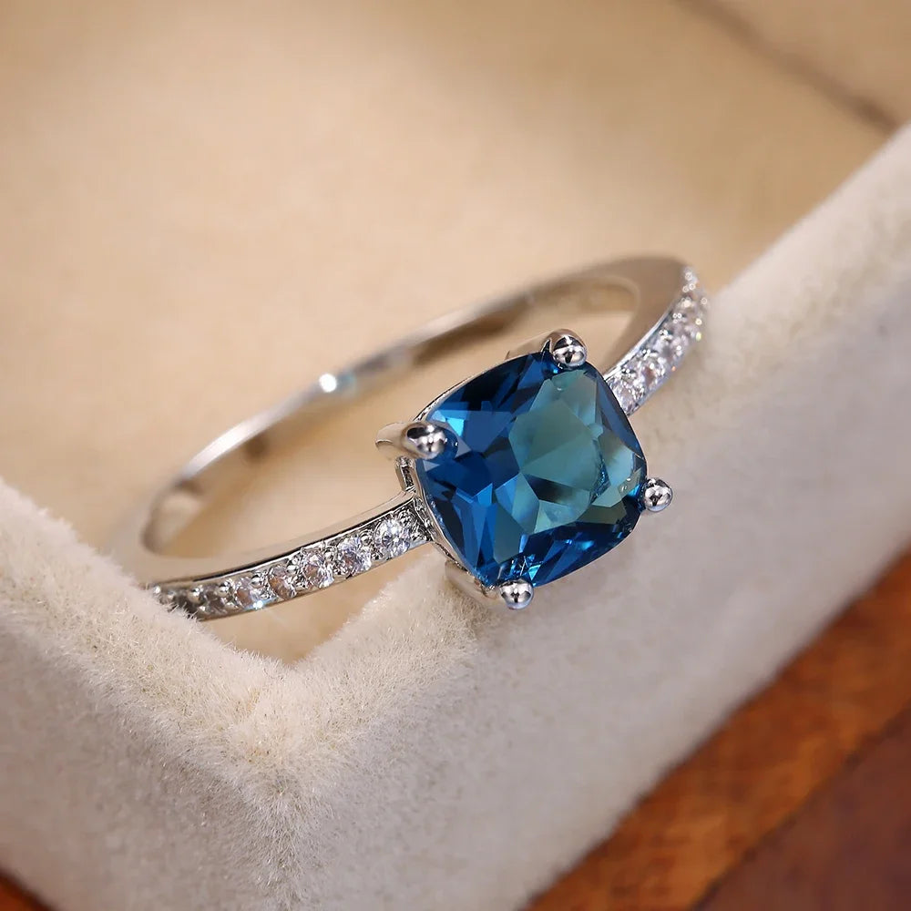 Square Blue Series Stone Women Rings